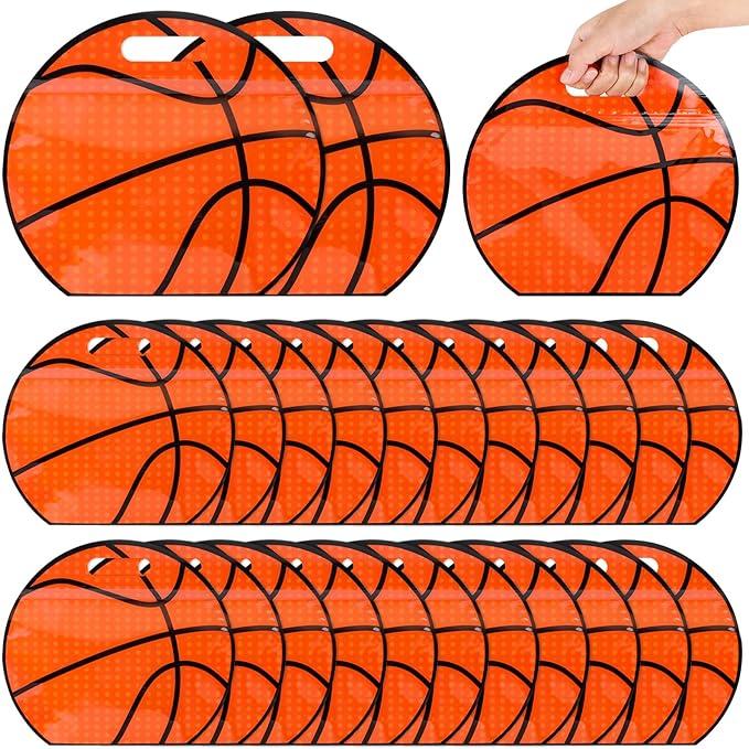 Hxezoc 25 PCS Basketball Goodie Bags with Handle Sealed StandUp Treat Candy Bags Sport Snack Bags for Boys Kids Basketball Theme Birthday Party Decoration Supplies