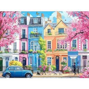 CSZPPQAF Cherry Blossom Paint by Numbers for Adults Beginner, Colorful Architecture Paint by Number Kits on Canvas, DIY Street Scenery Oil Painting for Home Wall Decor 12X16inch