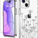 LUHOURI for iPhone 15 Plus Case with Screen Protector - Crystal Acrylic Clear - Fashionable Pattern Design -Wireless Charging -Slim Fit Protective Phone Cover for Women Girls,Elegant Small Flowers