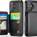 Vinich for iPhone 16 Wallet Case with Card Holder, RFID Blocking Credit Slots Kickstand Shockproof Phone Cover Fit for iPhone 16 6.1" Carbon Black