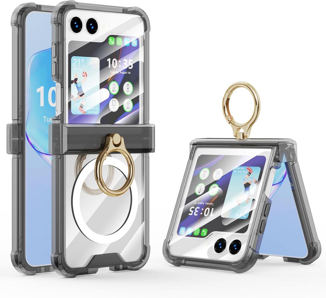 DAKORIE Case for Samsung Galaxy Z Flip 6 Case with Ring Shockproof Kickstand Hinge Protection Compatible with Magsafe Phone Cover for Samsung Galaxy Z Flip 6 5G(Carbon Black)