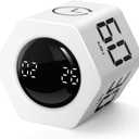 Productivity Timer 1, 5, 10, 30, 60 Minutes Preset, Desk Cube Timer with Gravity Sensor/Mute/Vibration for ADHD, Work, Study, Kitchen, Back to School (1, White)