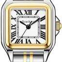 Classic Square Watches for Women with Roman Numerals Ladies Casual Dress Watch (Silver&Gold-Black)