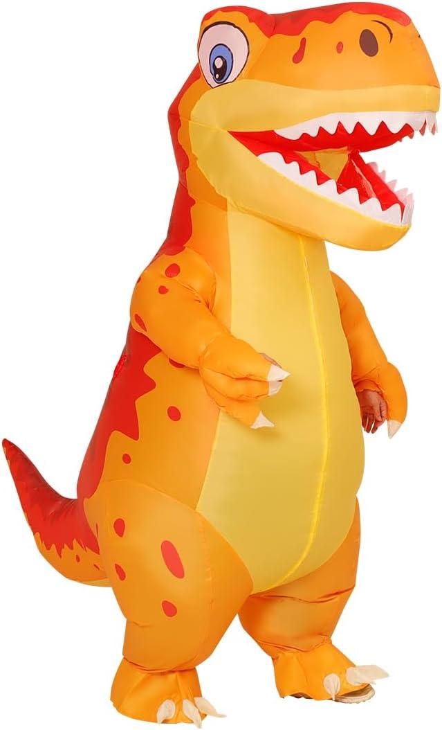 COMIN Inflatable Dinosaur Costume for Adults Blow Up T Rex Costume Dino Inflatable Costume Orange Full Body for Halloween Party