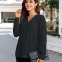 Womens 3 4 Sleeve Blouse Long Sleeve Business Casual Tunic Tops V Neck Work Tops Textured Dressy Casual Shirts (Black, XXL)