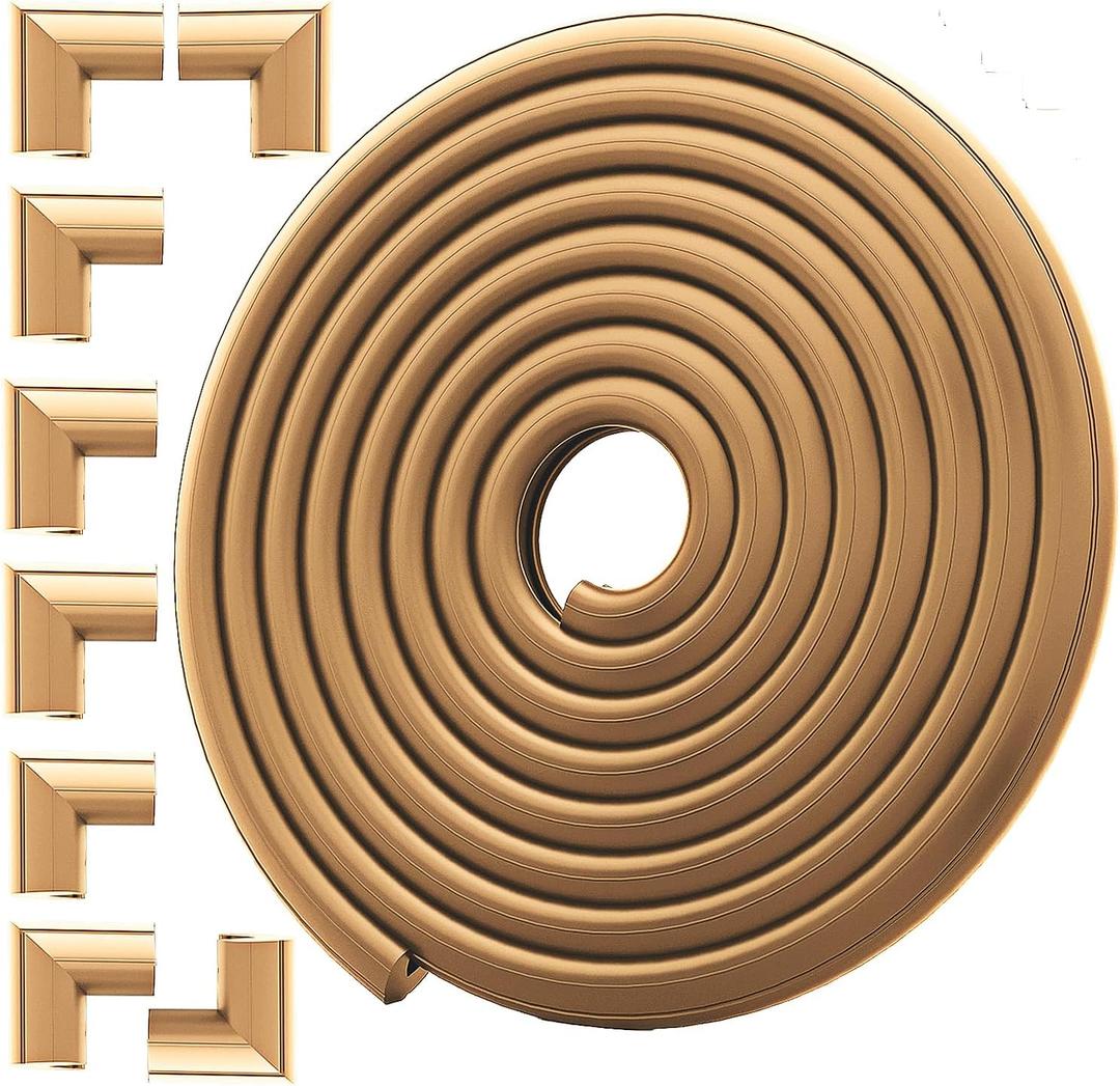 Baby Proof Corners and Edges 18.2ft (Large 15ft Edge+8 Corner Guard), Fireplace Baby Proofing Bumper Guard, Heavy-Duty Soft NBR Foam Edge Corner Protector Sets for Furniture Table, Childsafe/Pre-Taped (Light Brown)