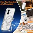 Magnetic Case for iPhone 17 Clear with Ring Holder Foldable Stand Metal Kickstand [Compatible with Magsafe], Slim Transparent Protective Phone Cover for iPhone 17 2025 6.3'', Crystal Clear