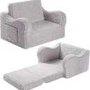 Kids Sofa, 2-in-1 Flip-Out Foam Couch with Soft Sherpa Cover, Cozy Play Lounge Chair, Grey M