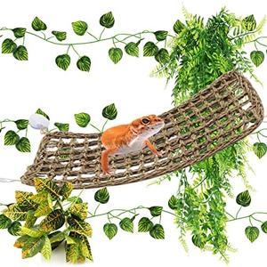 PietyPet Bearded Dragon Accessories, Bearded Dragon Hammock Reptile Hide Decor, Leopard Gecko Tank Accessories Reptile Hammock with Jungle Climbing Vines Plants for Chameleon, Lizards, Gecko, Snakes
