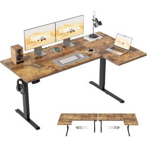 Agilestic 55 * 28 Inch Reversible L Shaped Electric Standing Desk, Brown