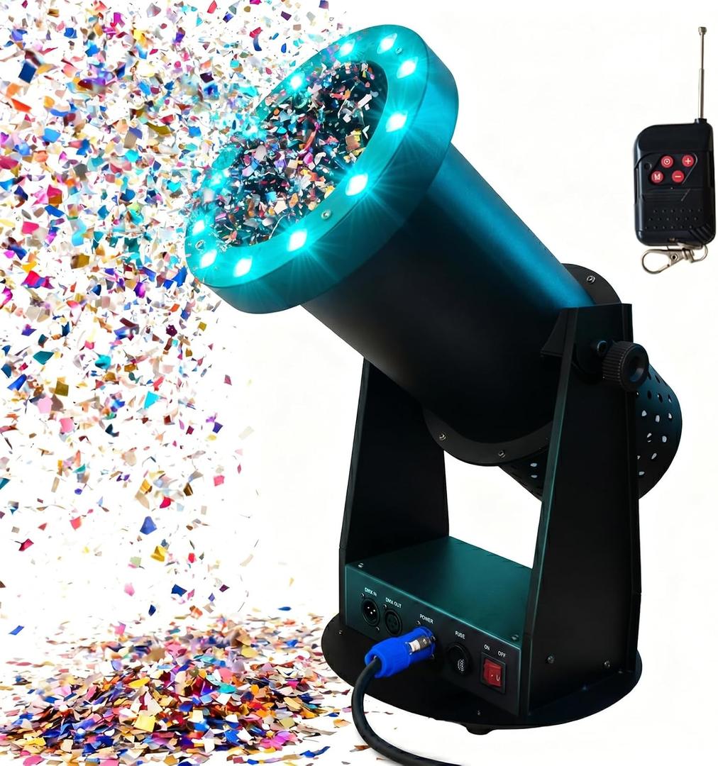 Professional Electric Confetti Machine with LED Lights, 1500W DMX Control Digital Confetti Cannon for Birthday, Weddings, DJ Party, Stage Shows, Concert Event Show, Powerful Output