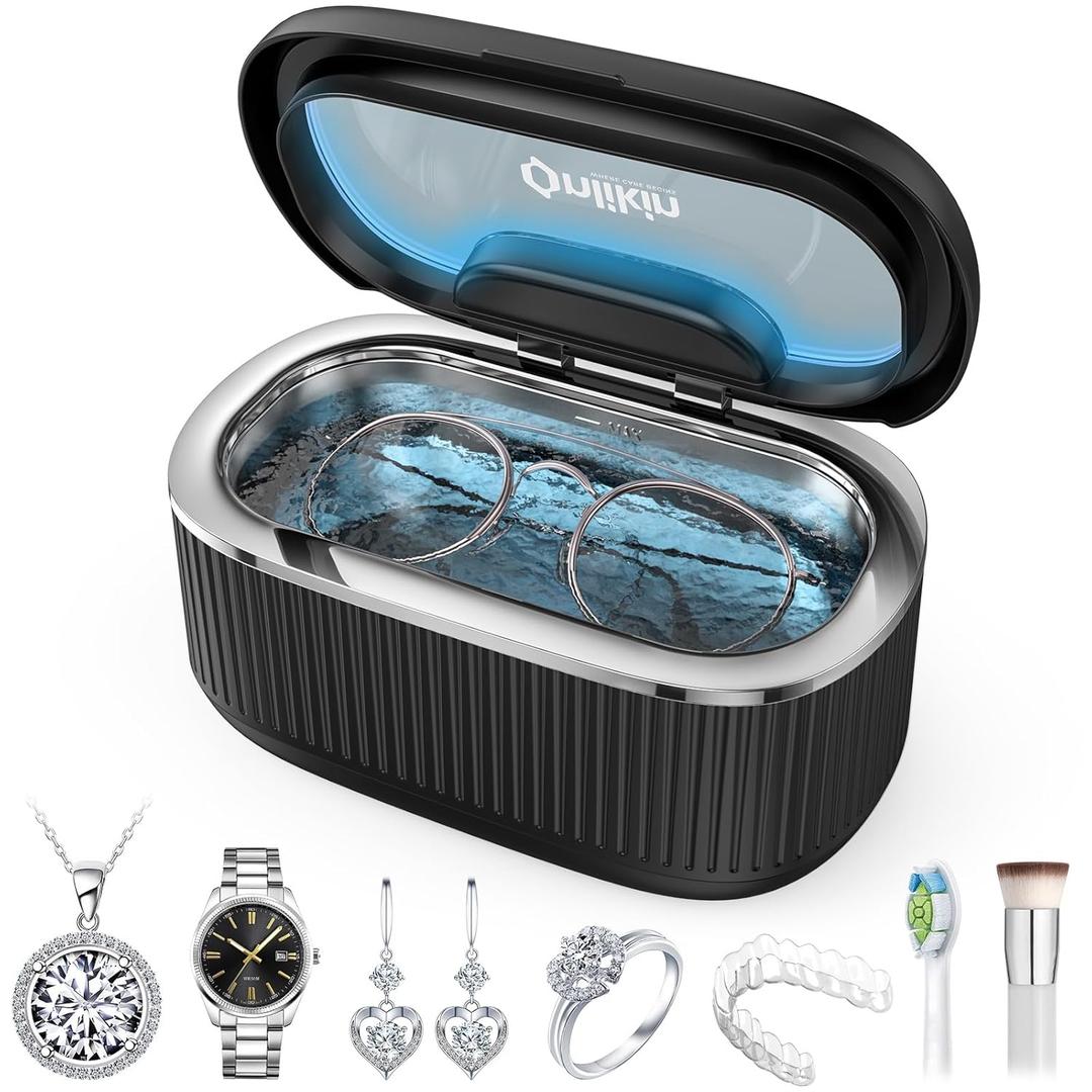 35W Ultrasonic Jewelry Cleaner, 45KHz Retainer Cleaner for Jewelry, 5 Timer & 3 Power Modes, Eyeglasses, Rings, Watch Strap, Dentures - 20oz, 304 Stainless Steel Tank, Quiet <38dB (Black)
