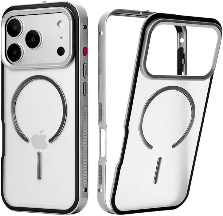 chubbycable ChubbyArmor SnapPro Easy Clip-on Full Protective Bumper Metal Phone Case for iPhone 17 Pro Max, Silver