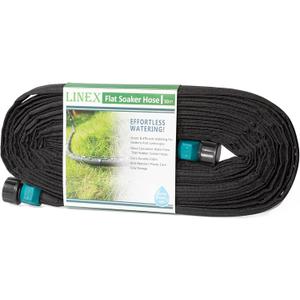 LINEX Flat Soaker Hose 100 ft for Garden Beds, 1/2'' x 50 ft 2 Pack Drip Irrigation Hoses Save Water 80% Heavy Duty for Vegetable