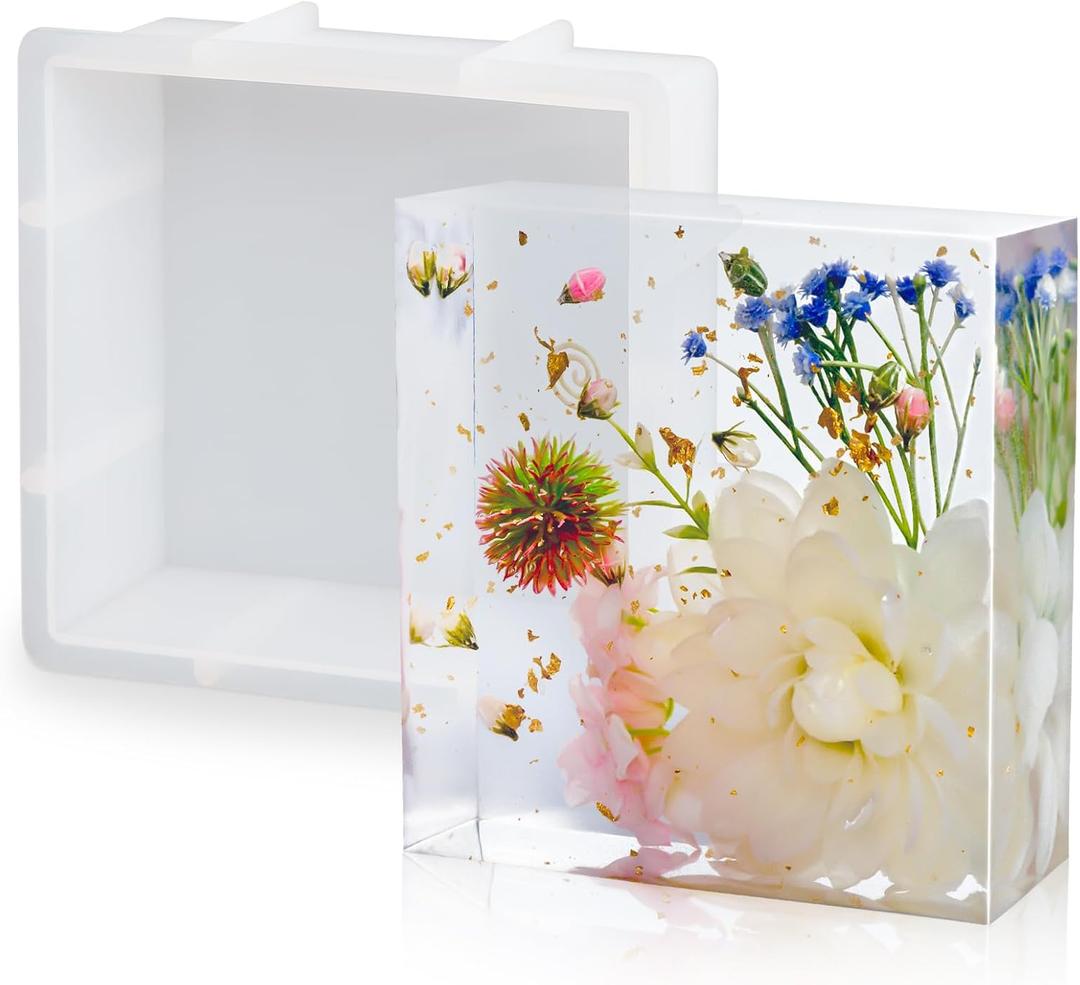 YOILES Resin Molds Silicone,Epoxy Resin Casting Craft Mold for Flower Preservation Bookends DIY Art (Square)