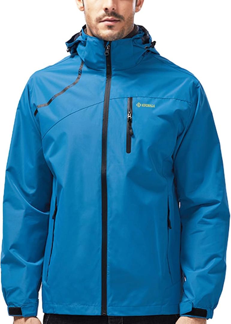 Mens Lightweight Waterproof Jacket Windproof Rain Hooded jackets for Running Hiking Cycling Travel (3X-Large, Blue)