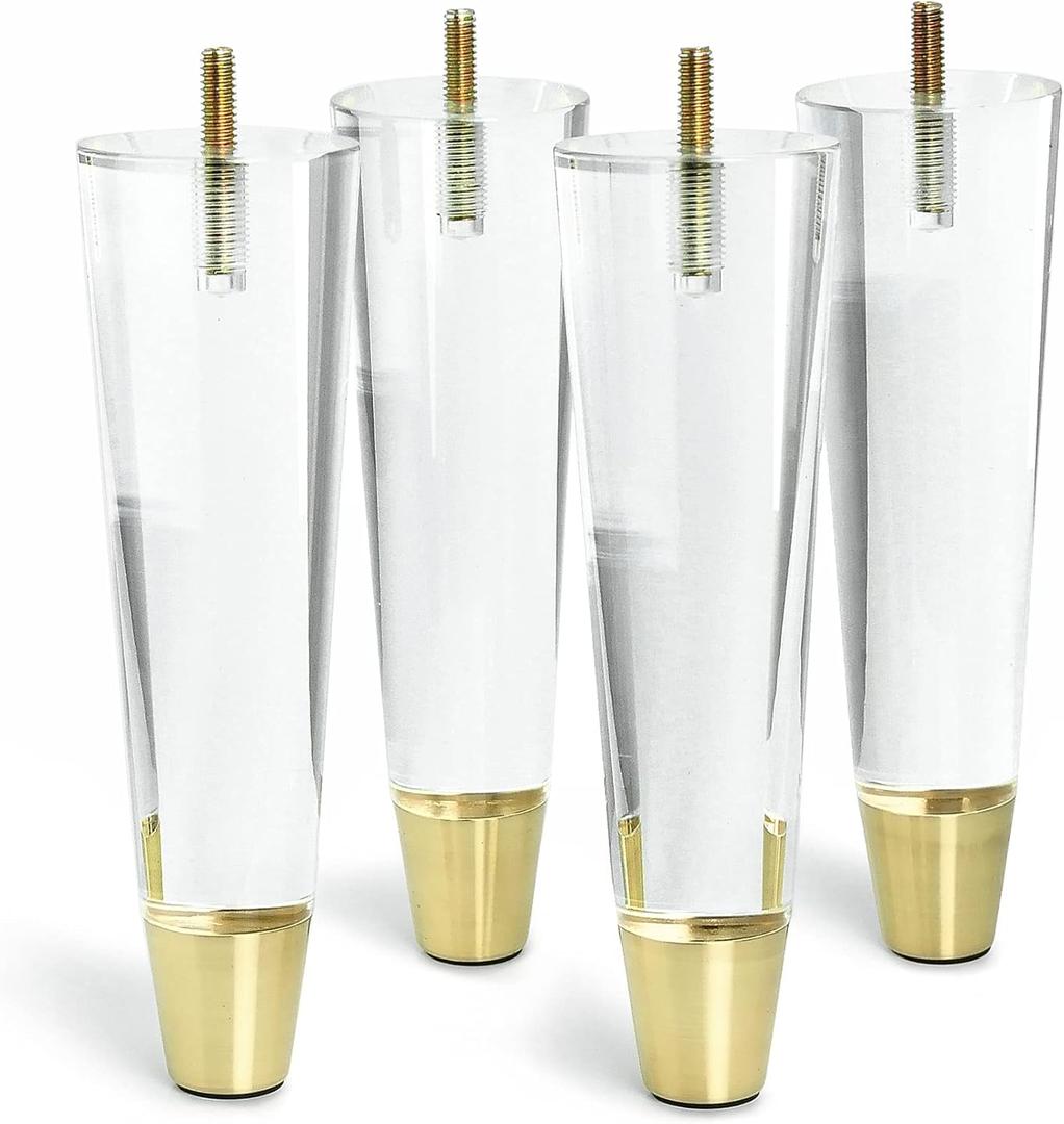 JEREVER Acrylic Furniture Legs Replacement Cabinet Feet Modern Home Decor DIY Clear Legs Tapered Style Set of 4 (7.8inch)