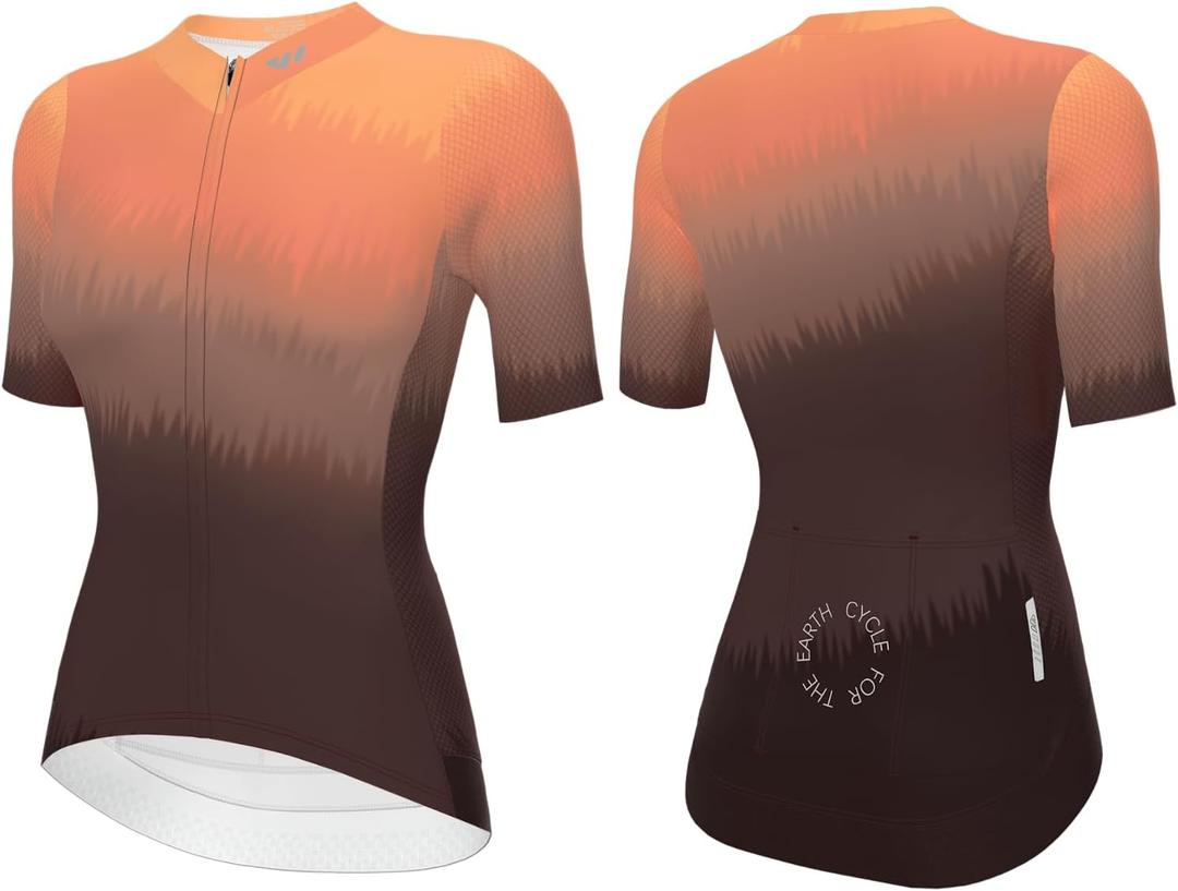 Wulibike Women's Cycling Jersey Short Sleeve,Stylish Gradient Bike Shirt,Moisture Wicking Top for Road & Casual Summer Ride