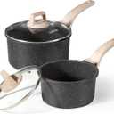 CAROTE 1.5Qt & 3.0Qt Sauce Pan Sets with Lid Cooking Pots Nonstick Saucepans Cookware Set with Pour Spout Small Kitchen Pot, Induction Comptable, Easy to Clean, PFOA Free (Classic Granite)