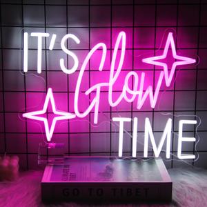 It's Glow Time Neon Sign Party Decorations, Pink White Letter, Neon Light Star LED Sign for Wall, Celebrate Party Neon Signs for Bedroom, Thanksgiving, Christmas, New Year, Bar Decor, Girl Gifts