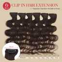 Rich Choices Short Clip In Hair Extensions Real Human Hair-Wave/Curly 6 Pcs Single Clip Hairs Extensions For Women-Mini Seamless Clips Hairpieces for Thin Hairs-10 Inch #2R Chocolate Brown
