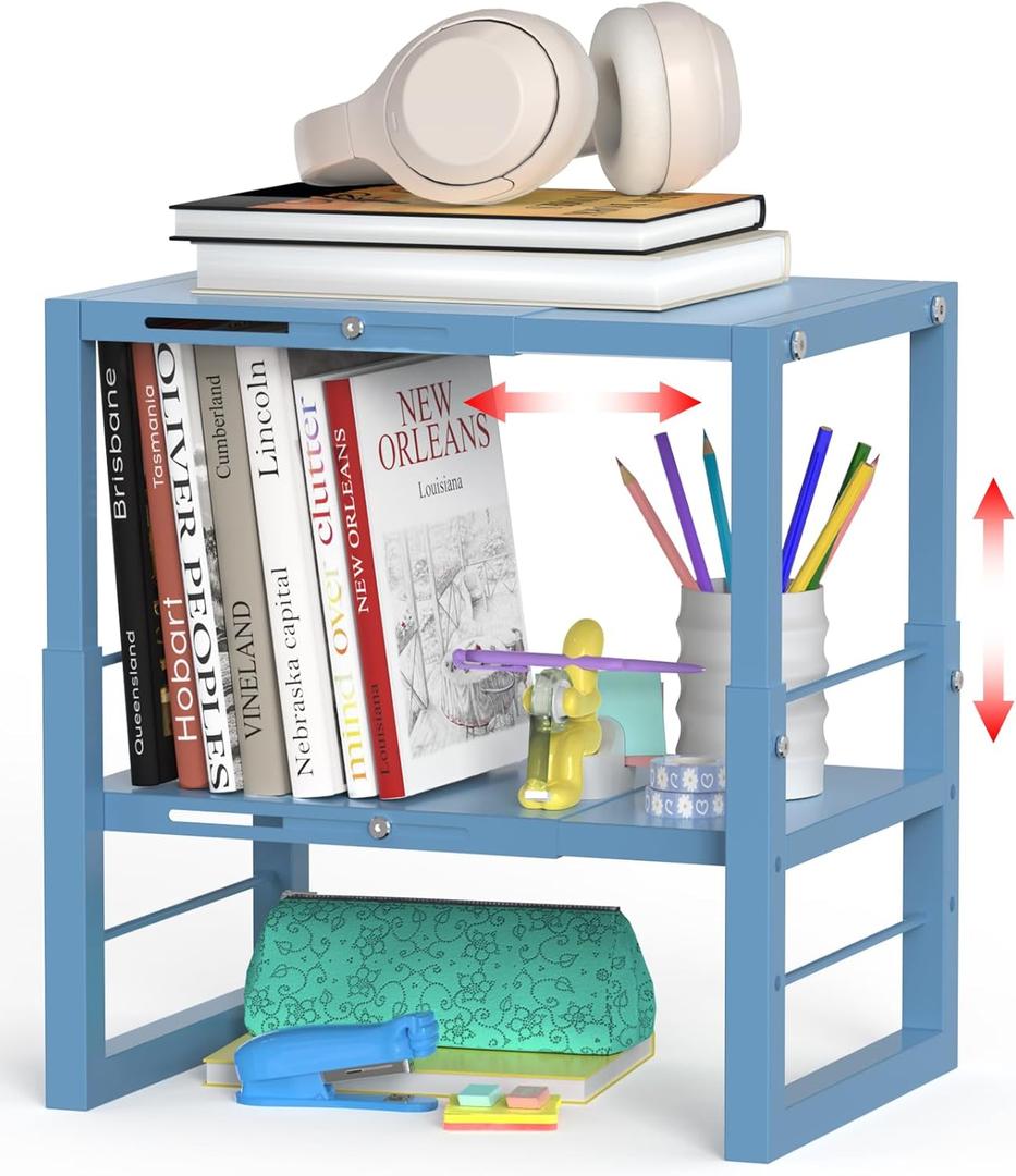 Locker Shelf Blue, Adjustable Width and Height, Metal Locker Organizer Shelf School, Stackable Locker Storage Organization, Ideal Locker Fits Standard Size School, Office, and Gym Lockers