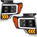 Pair for 2009-2014 Ford F150 Headlights w/Quad LED Projectors DRL Plug & Play Replace 09-14 F-150 Pickup Black Housing Amber Reflector