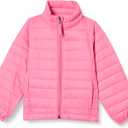 Amazon Essentials Girls and Toddlers' Lightweight Water-Resistant Hooded Packable Mock Puffer Jacket (X-Small, Bright Pink)