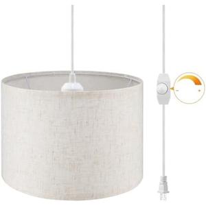 WimiSom Plug in Pendant Light, 15 FT Hanging Lamp with Plug in Cord, Dimmable Switch, Pendant Lighting with Fabric Shade, Hanging Light Fixture for Living Room, Bedroom, Dining Room, Kitchen