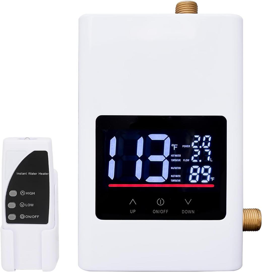 2025 Upgraded Tankless Water Heater Electric 110V Under Sink Small Hot Water Heater On Demand for Kitchen Bathroom 3000W Large Screen White