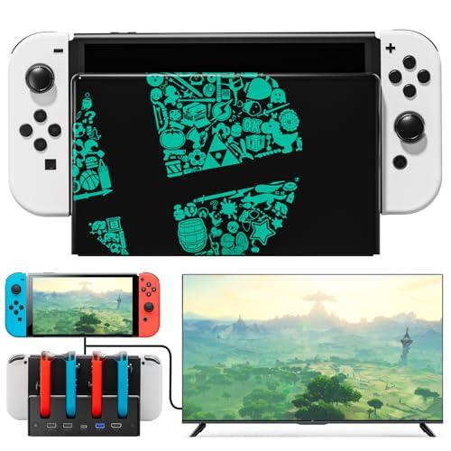 Lumindock Switch Docking Station with Joypads Charger, Replacement for Switch Dock Support 4K/1080P HDMI, Multifunctional Charger Station, 7 LED Colors/USB 3.0 Ports - Black