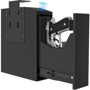 EAZEHOME Safe for Handgun, Slider Fingerprint Hand Safe for Quick Access, Auto Sliding Door for Pistol with Fingerprint, PIN Code, KEY Accesss, Lock Box for Nightstand