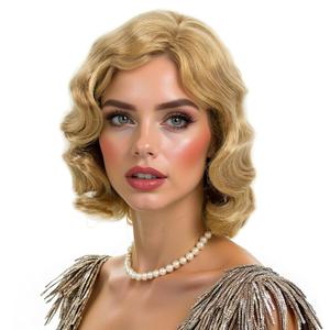 Blonde 20s Wig for Women Long Finger Wave Party Synthetic Full Vintage Wigs for Womens Lady Cosplay Costume Fancy Dress 1920s Flapper Wig