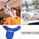 Compatible with iPhone 16 Pro Max Case with Magnetic Ring Stand [Compatible with Mag-Safe] [Full Camera Lens Protector] Plating Clear Phone Case for iPhone 16 Pro Max 6.9", Blue