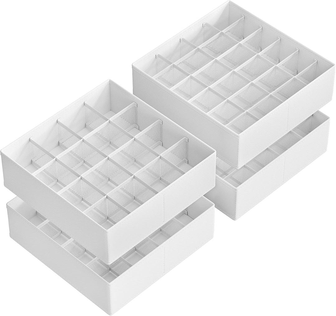 SONGMICS 4 Pack Drawer Organizers, 80 Cells (2x16+2x24), Foldable Dividers, 11.8 x 11.8 x 3.9 Inches, for Socks, Underwear, Ties, Belts, Cloud White URUS011W01