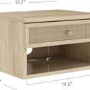 Nathan James Jackson Wall Mounted Rattan Floating Bedroom Nightstand with Storage Drawer and Modern Open Shelf Cubby, Light Oak/Rattan