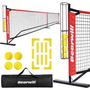 Pickleball Net, 22 FT Pickleball Net for Driveway, Regulation Size Portable Pickle Ball Net for Outdoor Backyard, Steady Metal Frame with Court Marker, Ball Holder, 4 Pickleballs & Carry Bag