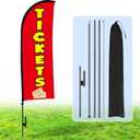 Buryeah 15 ft Tickets Swooper Flag Kit Tickets Feather Banner for Outdoor with Flagpole Ground Stake and Portable Bag Windless Feather Banner Signs for Events