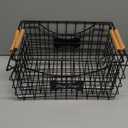 Geyecete Set of 2 Iron Wire Large Dog Toy Boxes with Wooden Handles, Black Wire Basket, Metal Basket for Pets, Organizing Dog Supplies