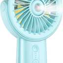 Otlonpe Rechargeable Handheld Portable Misting Fan, 4-15 Hrs Runtime, Small Personal Mist Portable Fan 4000mAh Battery Operated, Water Spray, 90 Rotatable, Power Bank, Hand Held Desk 2 IN 1 (Cyan) (Light Blue)