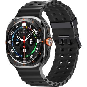 Adorve Compatible with Samsung Galaxy Watch 7/8 Ultra Bands 47mm (2024/2025), Rugged Ocean Wristband Breathable Silicone Sport Strap Waterproof for Galaxy Watch Ultra Bands Men Women (Black)