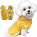 BECNBEAU Dog Raincoat Dog Rain Jacket Poncho Waterproof Snowproof Pet Rain Suit Double-Layered Warm Lining Hooded Leash Hole Adjustable Puppy Small Medium Dogs,Yellow,XL,Back Length 13-15.5 inches