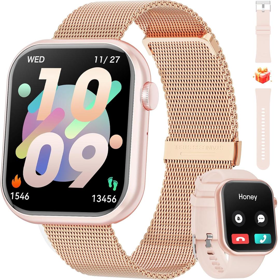 Smart Watch (Answer/ Make Calls), 2024 Newest 1.85 Inch Fitness Tracker, Heart Rate/ Sleep Monitor/ Pedometer/ Calories, Multiple Sports Modes, Waterproof Women's Men's Fitness Watch for Android iPhone