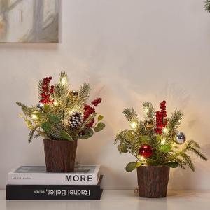 Mini Christmas Tree, Christmas Centerpieces for Tables Mini Christmas Tree with Lights, Tabletop Xmas Tree with Ornaments, Christmas Decoration for Party