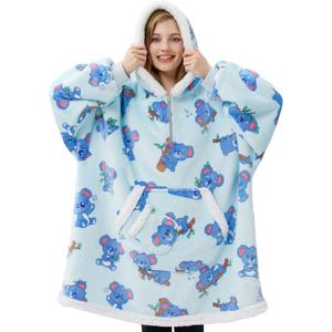 Giggling Getup Wearable Blanket Hoodie for Adults Gifts for Teen Girls Sister Women Sherpa Fleece Printed Hooded Blanket Sweatshirt Warm Cozy with Pocket & Sleeves Sky Blue Koala