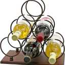 ALLCENER Countertop Wine Rack, Tabletop 6 Bottles Wood Wine Holder, Sturdy Handle, 3-Tier Rustic Classic Design, Simple Assembly, Wood & Metal (Copper)
