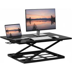 Mount-It! Standing Desk Converter  Sit Stand Desk Riser with Gas Spring Lift, Slim 2.5" Low Profile, Height Adjustable Desktop Workstation, Preassembled Sit-Stand Solution for Home & Office (Black)