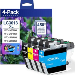 LC3013 XL Ink Cartridges BK/C/M/Y 4-Pack High Yield - Replacement for Brother LC3011 Ink Cartridges BK/C/M/Y LC3013 Work with MFC-J491DW MFC-J497DW MFC-J690DW MFC-J895DW Printer LC3013 XL Ink Cartridges BK/C/M/Y 4-Pack High Yield - Replacement for Brother LC3011 Ink Cartridges BK/C/M/Y LC3013 Work with MFC-J491DW MFC-J497DW MFC-J690DW MFC-J895DW Printer
