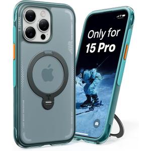 TORRAS Ostand Q3 Air for iPhone 15 Pro Case with 360 Magnetic Stand, Fit for MagSafe, MilGrade Drop Tested, Camera Control Button, Shockproof Phone Case for iPhone 15 Pro 6.1", Glacier Sprint