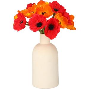 Artificial Poppy with Black Center Faux Poppy Anemones Fake Poppies Flower Arrangement for Floral Wedding Party Table Centerpieces Vase Bouquet Room Decor (Red, Orange,14 Pieces)